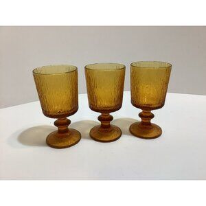 Vintage Ravenhead Siesta Goblets Amber Textured Wine Glass Glasses 1970's